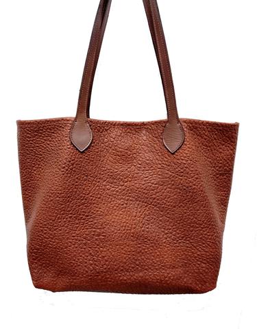 #3000  Cinnamon "Cibolo" Tote - Authentic Heirloom American Bison with snap closure.  Dimensions: 13.5" H x 17" L x 6" D